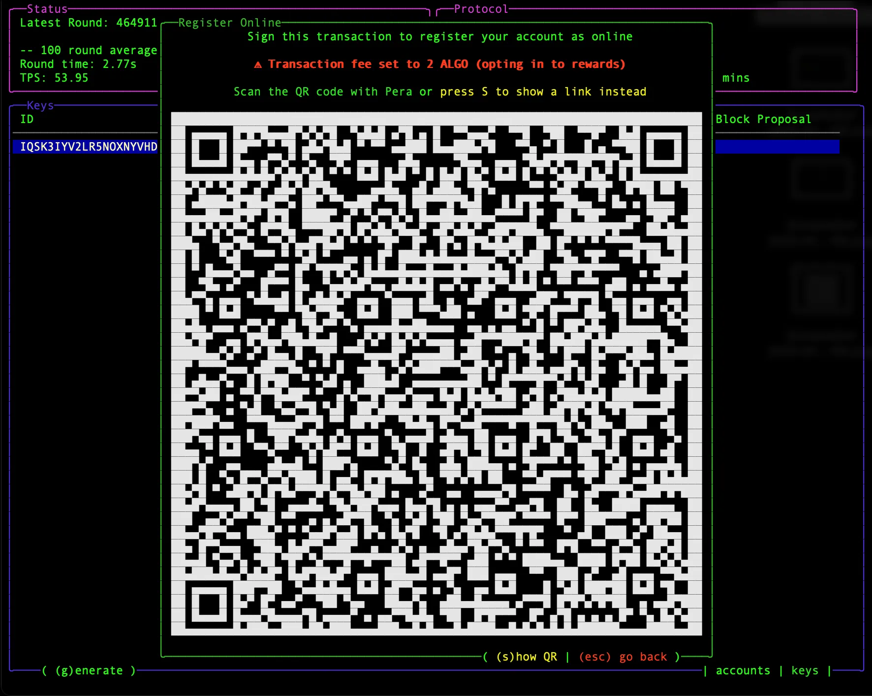 NodeKit QR code register keys online